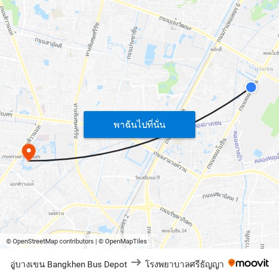 อู่บางเขน Bangkhen Bus Depot to โรงพยาบาลศรีธัญญา map