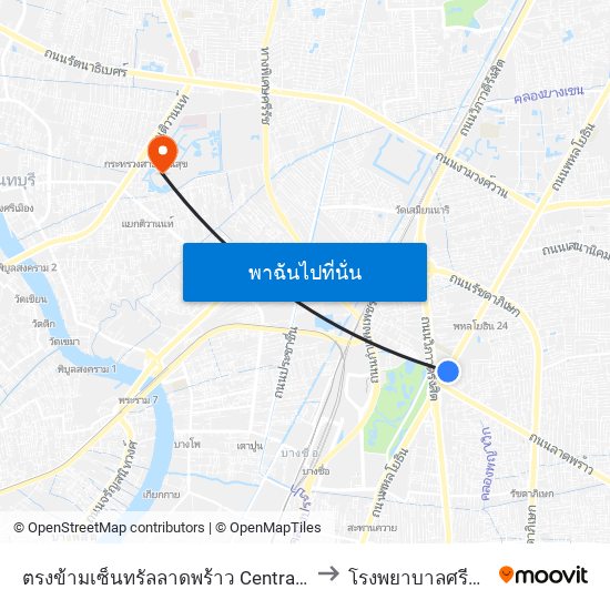 ตรงข้ามเซ็นทรัลลาดพร้าว  Central Ladprao to โรงพยาบาลศรีธัญญา map