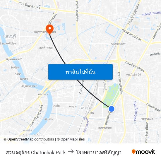 สวนจตุจักร Chatuchak Park to โรงพยาบาลศรีธัญญา map