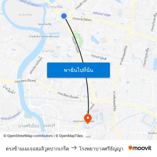 ตรงข้ามเมเจอฮอลิวูดปากเกร็ด to โรงพยาบาลศรีธัญญา map