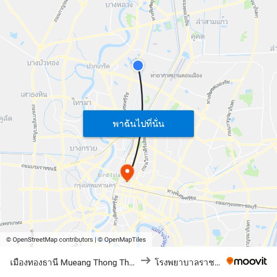 เมืองทองธานี Mueang Thong Thani to โรงพยาบาลราชวิถี map