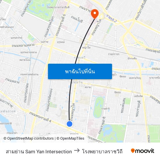 สามย่าน Sam Yan Intersection to โรงพยาบาลราชวิถี map