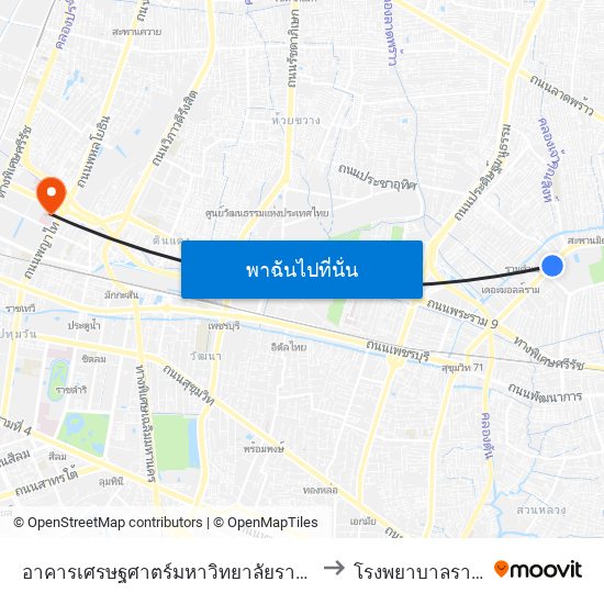 อาคารเศรษฐศาตร์มหาวิทยาลัยรามคำแหง to โรงพยาบาลราชวิถี map