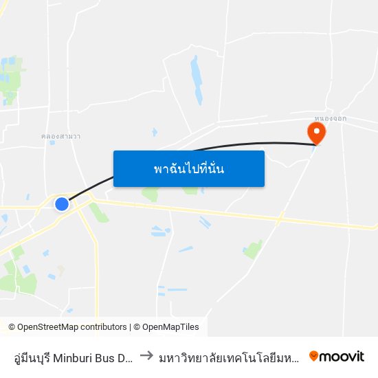 อู่มีนบุรี Minburi Bus Depot to มหาวิทยาลัยเทคโนโลยีมหานคร map