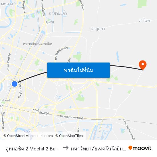 อู่หมอชิต 2 Mochit 2 Bus Depot to มหาวิทยาลัยเทคโนโลยีมหานคร map