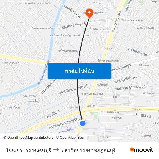 โรงพยาบาลกรุงธนบุรี to มหาวิทยาลัยราชภัฏธนบุรี map