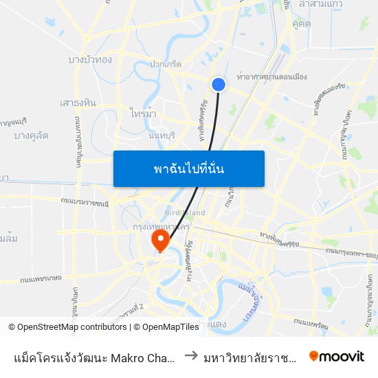 แม็คโครแจ้งวัฒนะ Makro Chaengwattana to มหาวิทยาลัยราชภัฏธนบุรี map