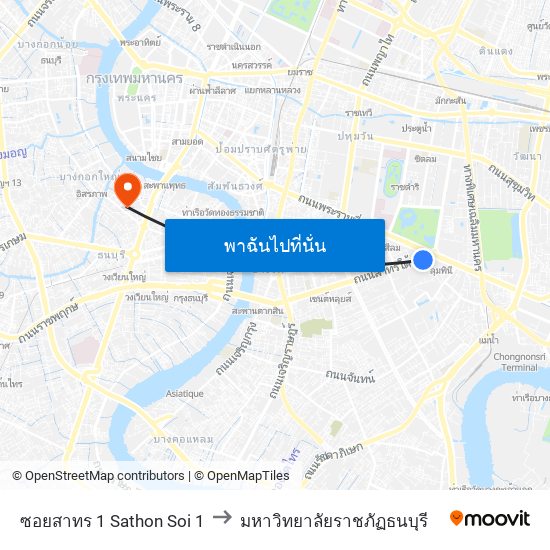 ซอยสาทร 1 Sathon Soi 1 to มหาวิทยาลัยราชภัฏธนบุรี map