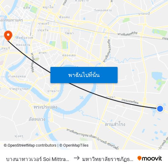 บางนาทาวเวอร์ Soi Mittraphap to มหาวิทยาลัยราชภัฏธนบุรี map