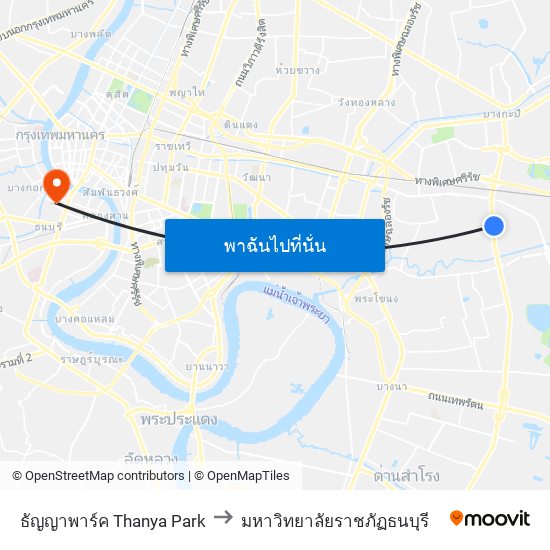 ธัญญาพาร์ค Thanya Park to มหาวิทยาลัยราชภัฏธนบุรี map