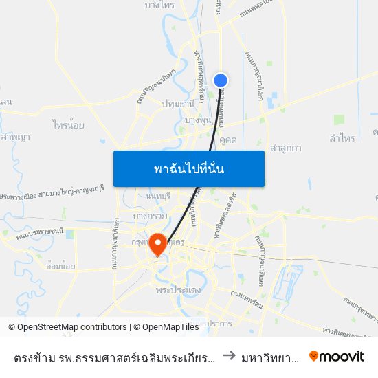 ตรงข้าม รพ.ธรรมศาสตร์เฉลิมพระเกียรติ;Opposite Thammasat University Hospital to มหาวิทยาลัยราชภัฏธนบุรี map