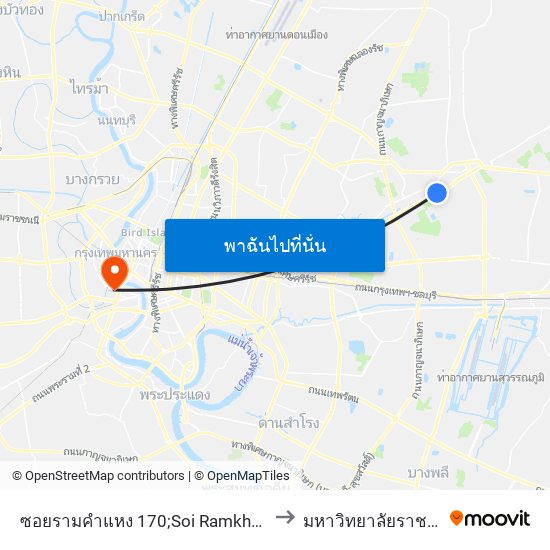 ซอยรามคำแหง 170;Soi Ramkhamhaeng 170 to มหาวิทยาลัยราชภัฏธนบุรี map