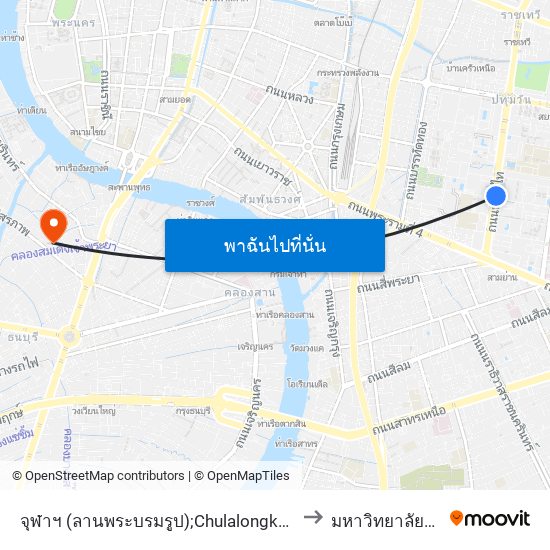 จุฬาฯ (ลานพระบรมรูป);Chulalongkorn (The Equestrian Statue) to มหาวิทยาลัยราชภัฏธนบุรี map