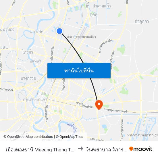 เมืองทองธานี Mueang Thong Thani to โรงพยาบาล วิภาราม map