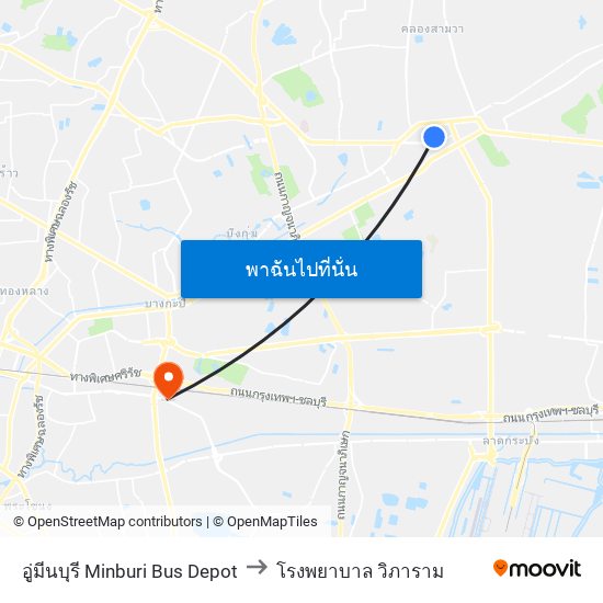 อู่มีนบุรี Minburi Bus Depot to โรงพยาบาล วิภาราม map