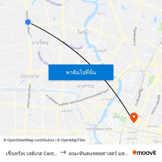 เซ็นทรัลเวสต์เกต Central Westgate to คณะทันตแพทยศาสตร์ มหาวิทยาลัยมหิดล map