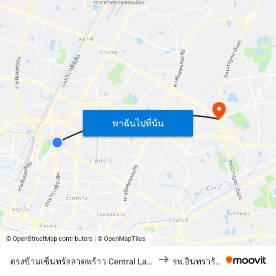 ตรงข้ามเซ็นทรัลลาดพร้าว  Central Ladprao to รพ.อินทรารัตน์ map