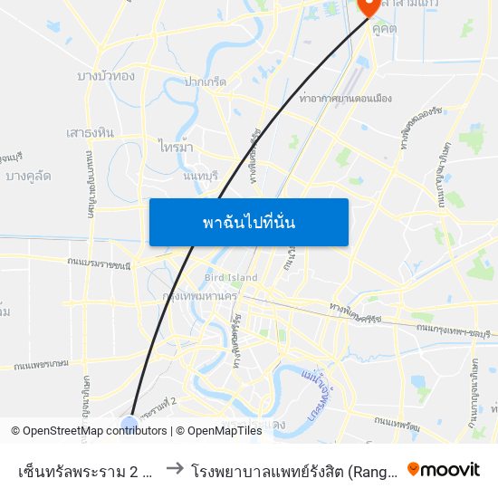 เซ็นทรัลพระราม 2 Central Rama 2 to โรงพยาบาลแพทย์รังสิต (Rangsit General Hospital) map