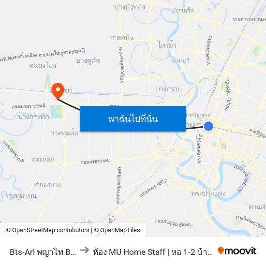 Bts-Arl พญาไท Bts-Arl Phaya Thai to ห้อง MU Home Staff |  หอ 1-2  บ้านพุทธรักษา มหาวิทยาลัยมหิดล map