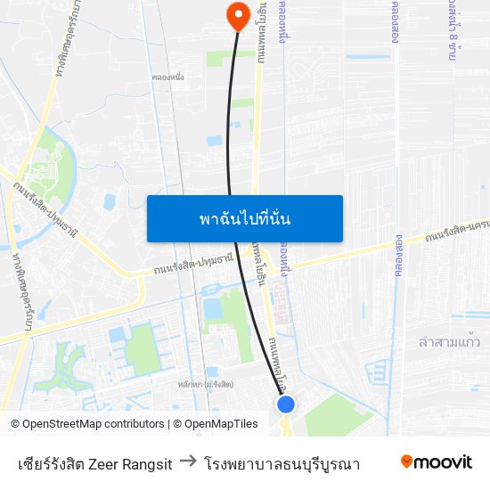 เซียร์รังสิต Zeer Rangsit to โรงพยาบาลธนบุรีบูรณา map