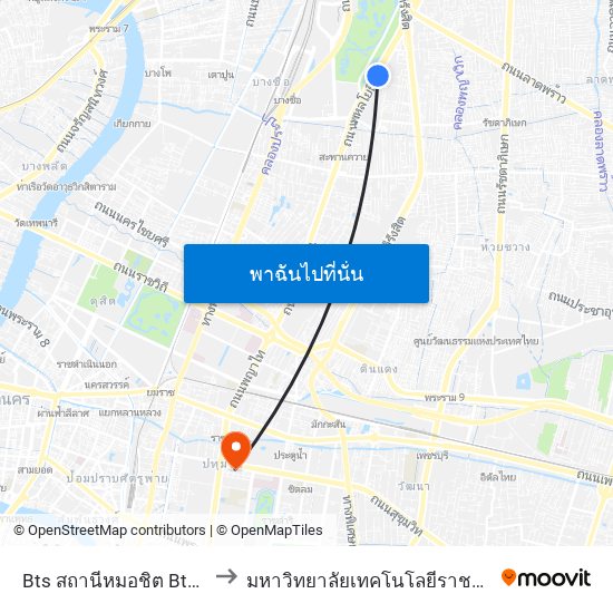 Bts สถานีหมอชิต Bts Mochit to มหาวิทยาลัยเทคโนโลยีราชมงคลธัญบุรี map