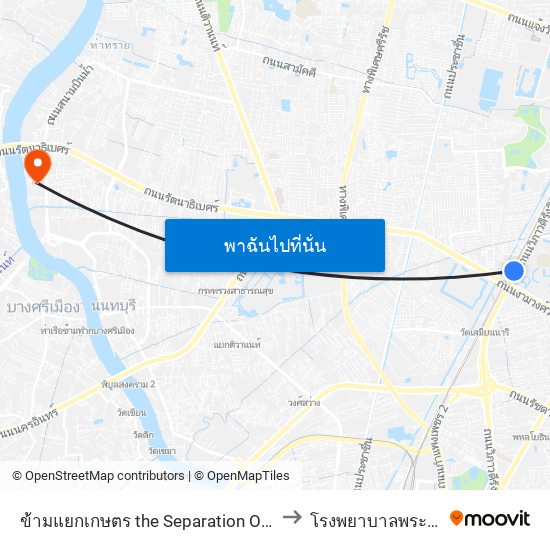 ข้ามแยกเกษตร the Separation Of Agriculture to โรงพยาบาลพระนั่งเกล้า map