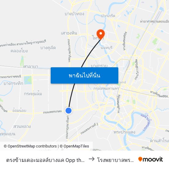 ตรงข้ามเดอะมอลล์บางแค Opp the Mall Bangkae to โรงพยาบาลพระนั่งเกล้า map