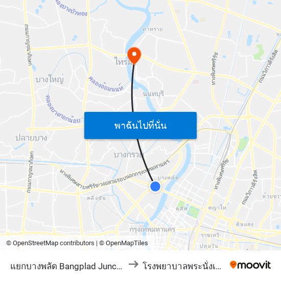 แยกบางพลัด Bangplad Junction to โรงพยาบาลพระนั่งเกล้า map