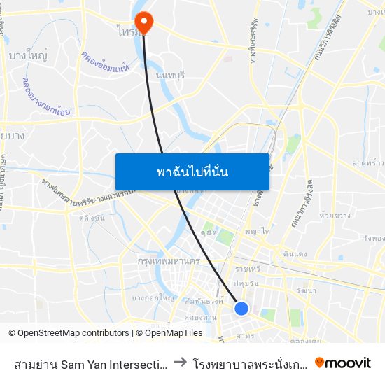 สามย่าน Sam Yan Intersection to โรงพยาบาลพระนั่งเกล้า map