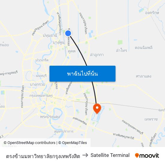 ตรงข้ามมหาวิทยาลัยกรุงเทพรังสิต to Satellite Terminal map