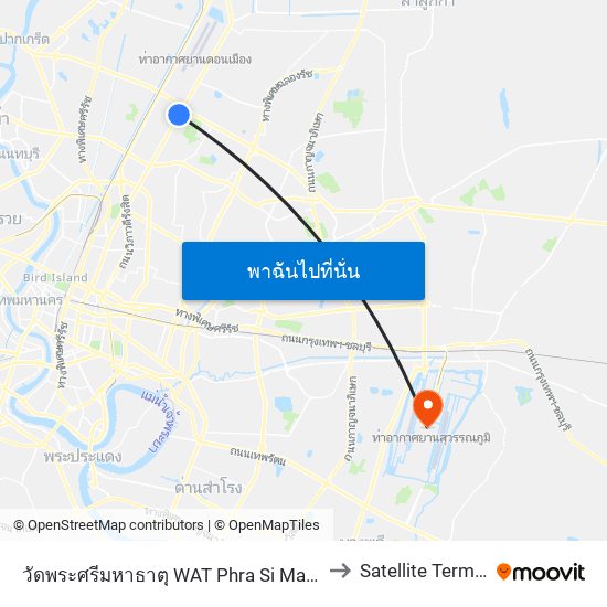 วัดพระศรีมหาธาตุ WAT Phra Si Mahathat to Satellite Terminal map