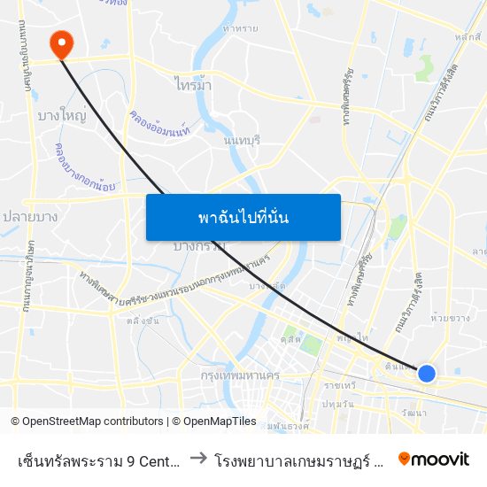 เซ็นทรัลพระราม 9 Central Rama 9 to โรงพยาบาลเกษมราษฏร์ รัตนาธิเบศร์ map