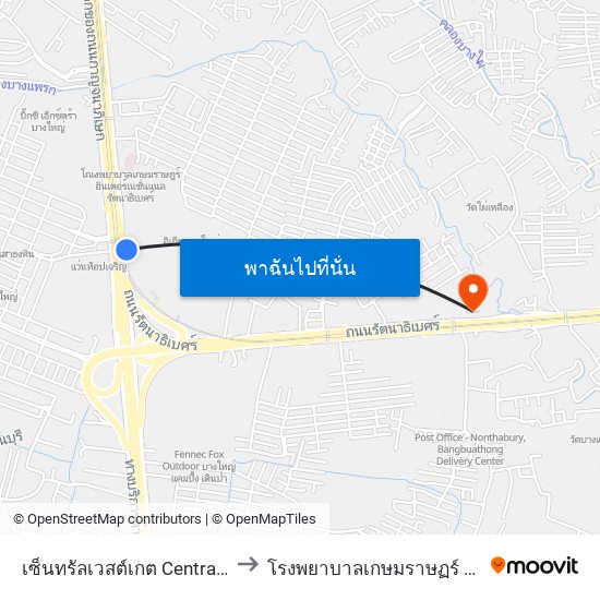 เซ็นทรัลเวสต์เกต Central Westgate to โรงพยาบาลเกษมราษฏร์ รัตนาธิเบศร์ map