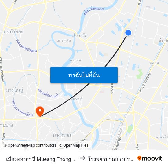 เมืองทองธานี Mueang Thong Thani to โรงพยาบาลบางกรวย 2 map