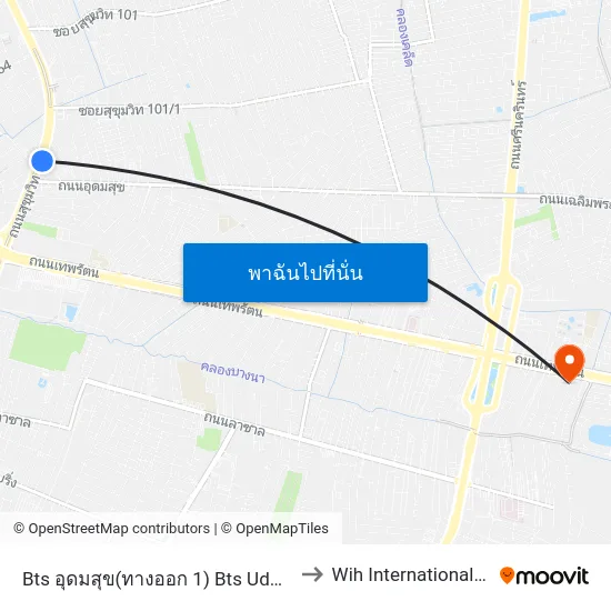 Bts อุดมสุข(ทางออก 1) Bts Udomsuk (Exit 1) to Wih International Hospital map