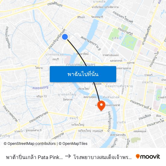 พาต้าปิ่นเกล้า Pata Pinklao to โรงพยาบาลสมเด็จเจ้าพระยา map