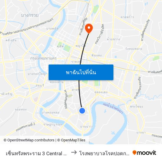 เซ็นทรัลพระราม 3 Central Rama 3 to โรงพยาบาลโรคปอดกรุงเทพ map