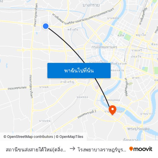 สถานีขนส่งสายใต้ใหม่(ตลิ่งชัน) to โรงพยาบาลราษฎร์บูรณะ map