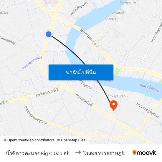 บิ๊กซีดาวคะนอง Big C  Dao Khanong to โรงพยาบาลราษฎร์บูรณะ map