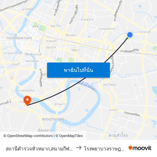 สถานีตำรวจหัวหมาก,สนามกีฬาหัวหมาก to โรงพยาบาลราษฎร์บูรณะ map