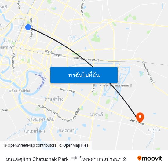 สวนจตุจักร Chatuchak Park to โรงพยาบาลบางนา 2 map