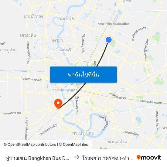 อู่บางเขน Bangkhen Bus Depot to โรงพยาบาลรัชดา-ท่าพระ map