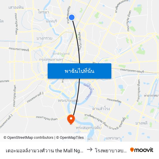 เดอะมอลล์งามวงศ์วาน the Mall Ngamwongwan to โรงพยาบาลบางจาก map