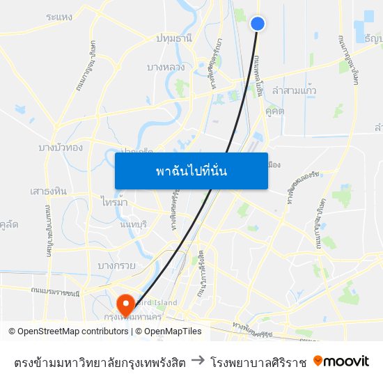 ตรงข้ามมหาวิทยาลัยกรุงเทพรังสิต to โรงพยาบาลศิริราช map