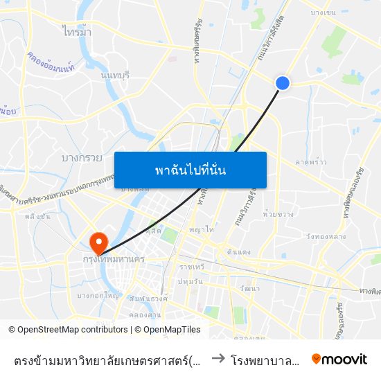 ตรงข้ามมหาวิทยาลัยเกษตรศาสตร์(ฝั่งพหลโยธิน) to โรงพยาบาลศิริราช map