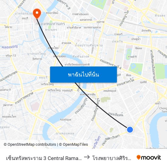 เซ็นทรัลพระราม 3 Central Rama 3 to โรงพยาบาลศิริราช map