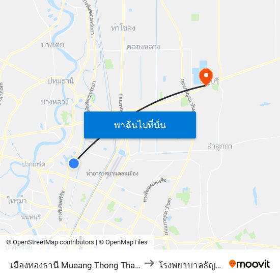 เมืองทองธานี Mueang Thong Thani to โรงพยาบาลธัญบุรี map