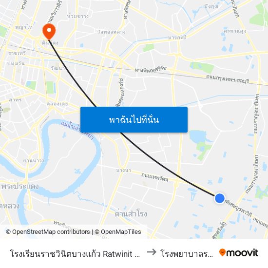 โรงเรียนราชวินิตบางแก้ว Ratwinit Bangkaeo School to โรงพยาบาลราชานุกูล map