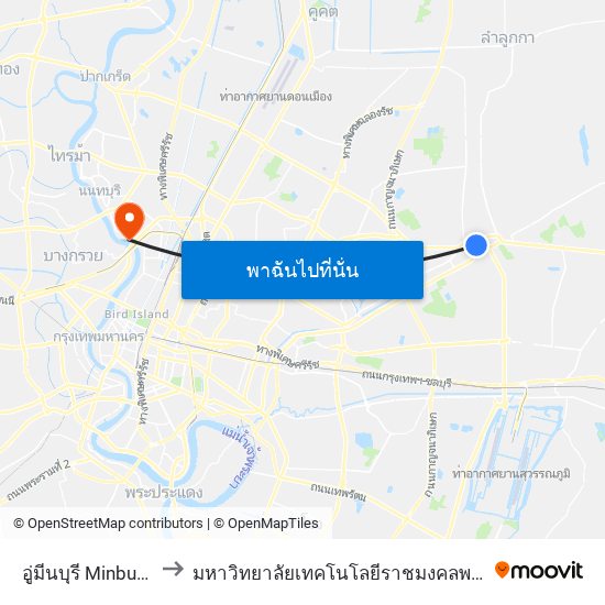 อู่มีนบุรี Minburi Bus Depot to มหาวิทยาลัยเทคโนโลยีราชมงคลพระนคร ศูนย์พระนครเหนือ map