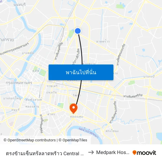 ตรงข้ามเซ็นทรัลลาดพร้าว  Central Ladprao to Medpark Hospital map